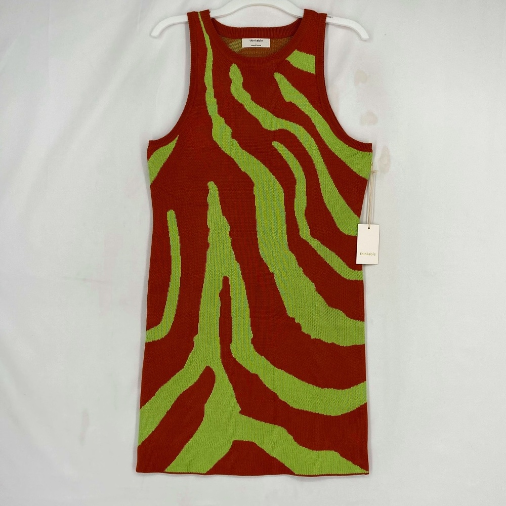 Thinkable Size Large Fits Like Womens XS Tunic Sweater Mini Dress Orange Green